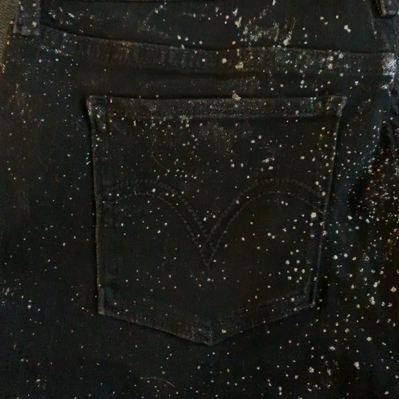 Levi's Black Silver Splatter Paint Jeans 535 SUPER SKINNY sz 30/30 - Picture 12 of 15